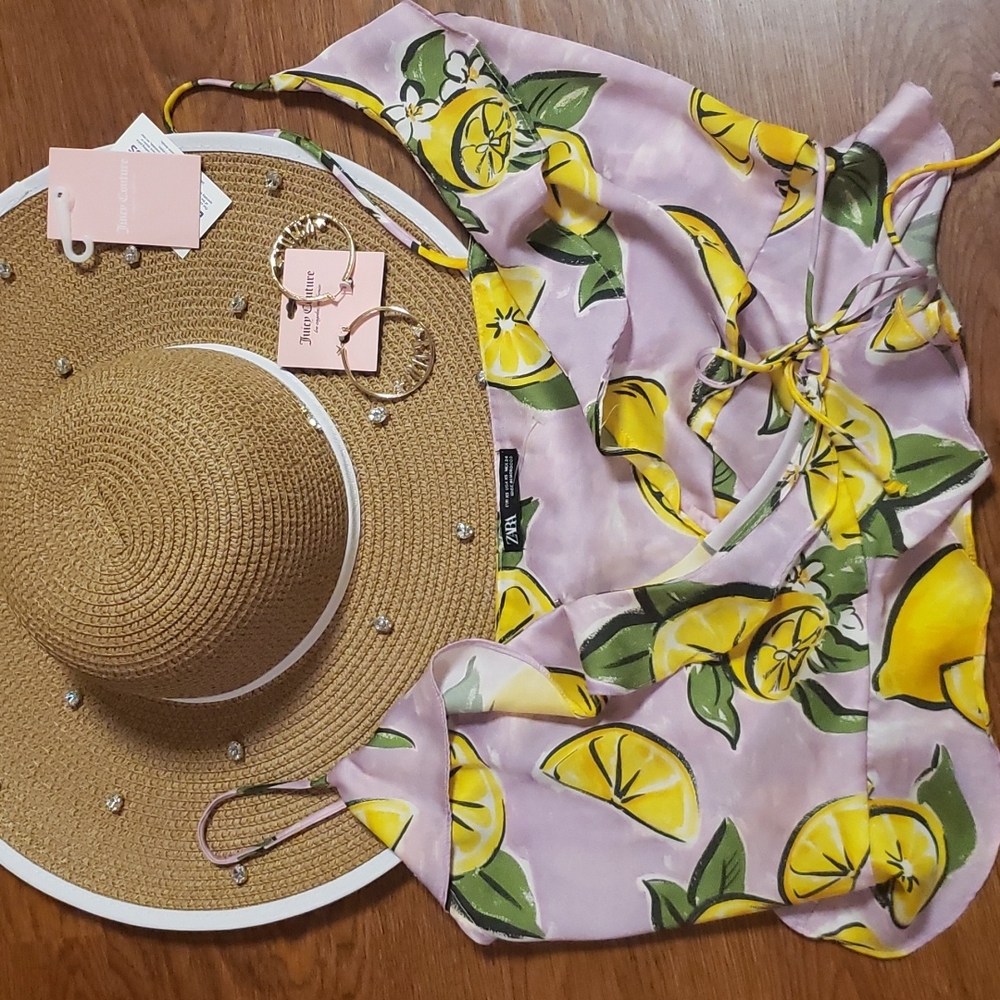 Zara Lemons Ruffle Tie Blouse